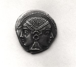 Mynt fra Lampsacus med et Janiform-hode (metall)